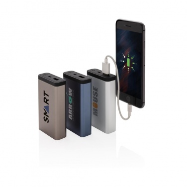 Logo trade advertising products image of: 10.000 mAh Aluminum pocket powerbank, anthracite