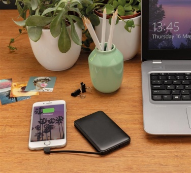 Logo trade corporate gifts picture of: 5.000 mAh Pocket Powerbank with integrated cables, black