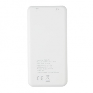 Logotrade promotional merchandise picture of: Ultra Thin 4.000 mAh Wireless 5W Charging Powerbank, white