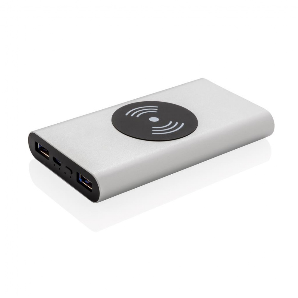 Logotrade promotional product image of: Aluminium 10.000 mAh 5W Wireless Powerbank, silver