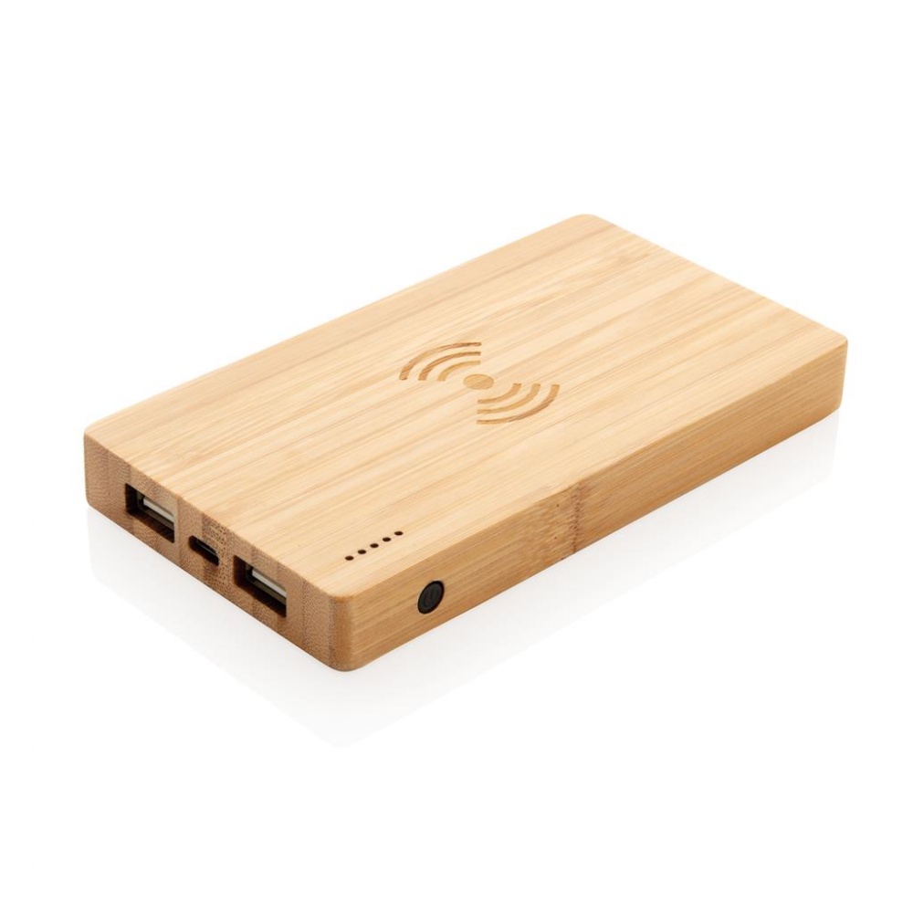 Logotrade promotional product picture of: Bamboo 4.000 mAh wireless 5W Powerbank, brown