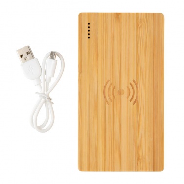 Logotrade promotional product image of: Bamboo 4.000 mAh wireless 5W Powerbank, brown