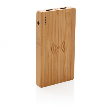 Logotrade business gifts photo of: Bamboo 4.000 mAh wireless 5W Powerbank, brown