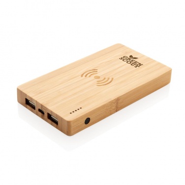 Logo trade promotional products picture of: Bamboo 4.000 mAh wireless 5W Powerbank, brown