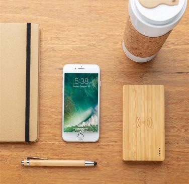 Logo trade promotional item photo of: Bamboo 4.000 mAh wireless 5W Powerbank, brown