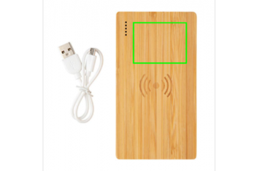 Logo trade promotional merchandise photo of: Bamboo 4.000 mAh wireless 5W Powerbank, brown