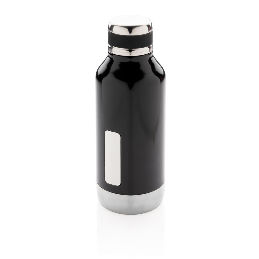 Logo trade promotional giveaways image of: Leak proof vacuum bottle with logo plate, black