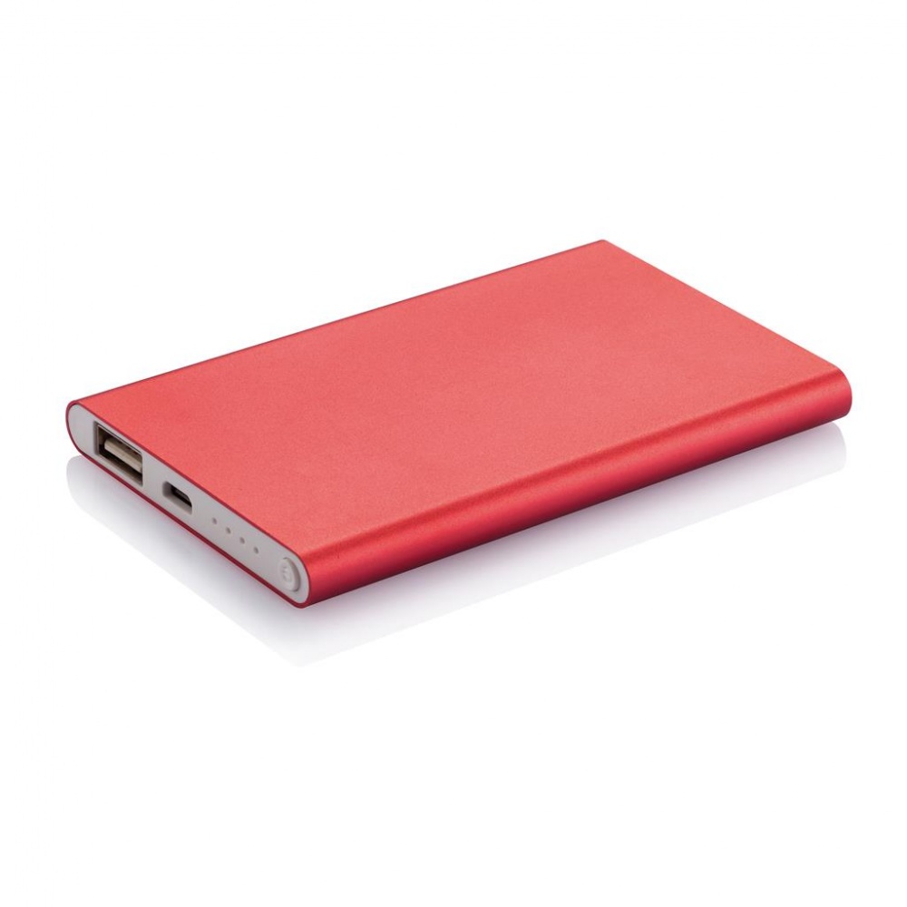 Logo trade advertising products image of: 4000 mAh powerbank, red, with personalized name, sleeve and gift wrap