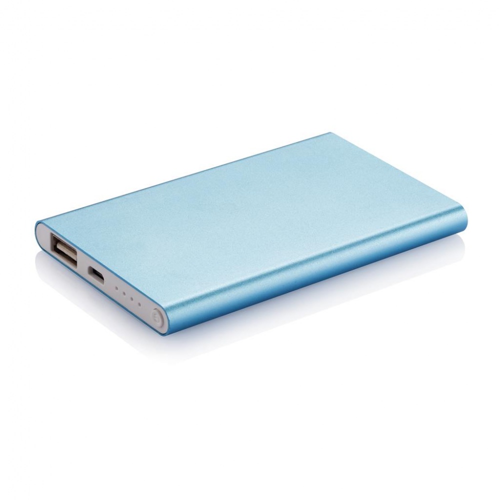 Logotrade promotional giveaways photo of: 4000 mAh powerbank, blue, with personalized name, sleeve, gift wrap