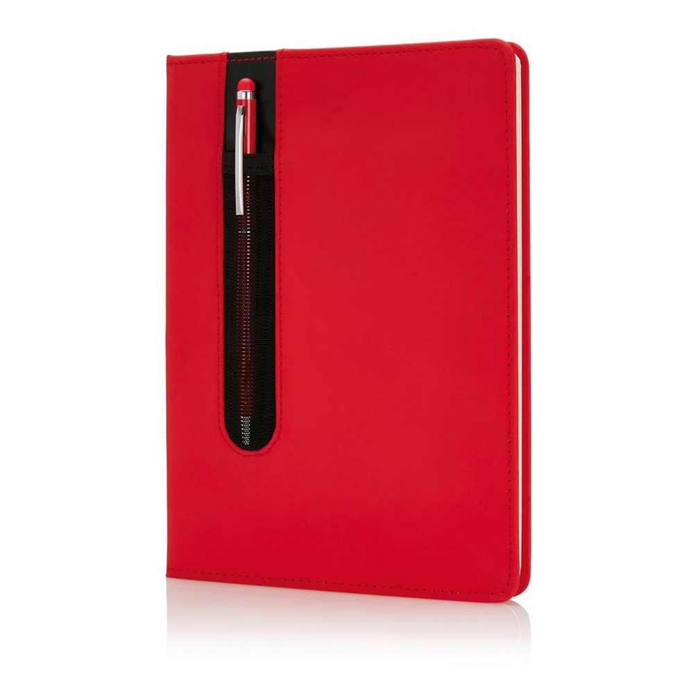 Logotrade promotional merchandise picture of: Standard hardcover PU A5 notebook with stylus pen, red, personalized