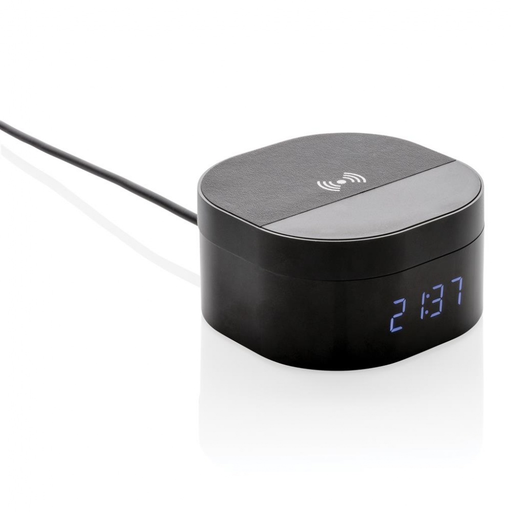 Logotrade promotional item image of: Aria 5W Wireless Charging Digital Clock, black