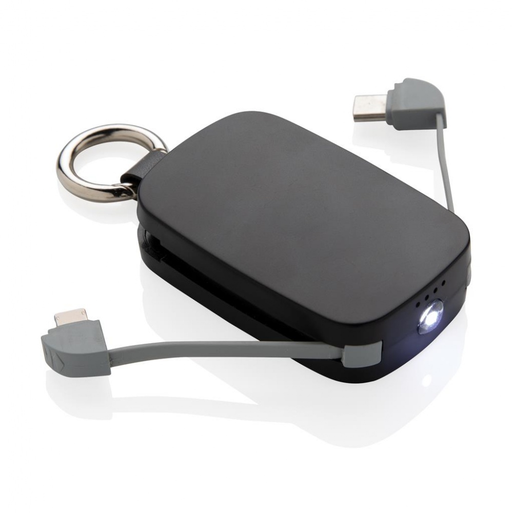 Logo trade promotional products image of: 1.200 mAh Keychain Powerbank with integrated cables, black