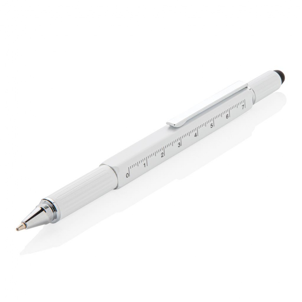 Logo trade advertising product photo of: 5-in-1 aluminium toolpen, white