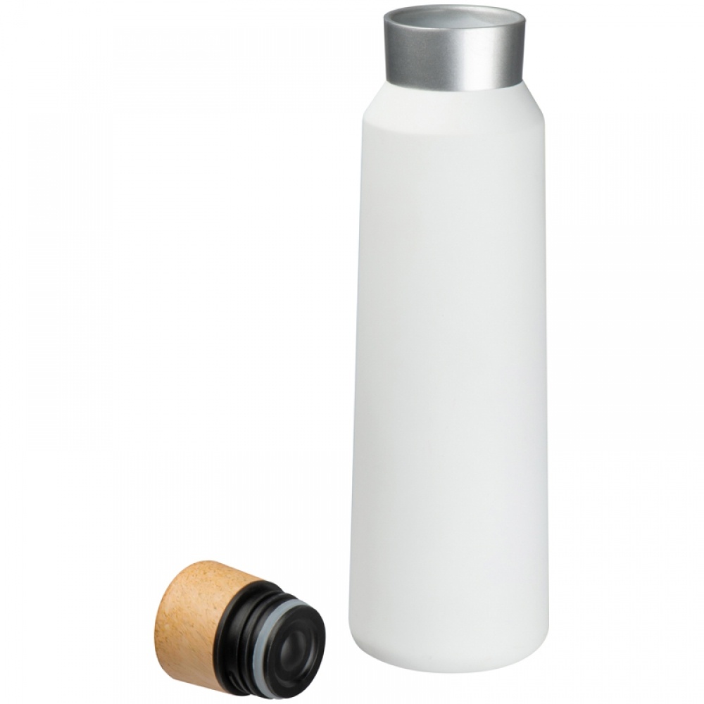 Logotrade advertising products photo of: Thermos flask with wooden cap 500 ml, White