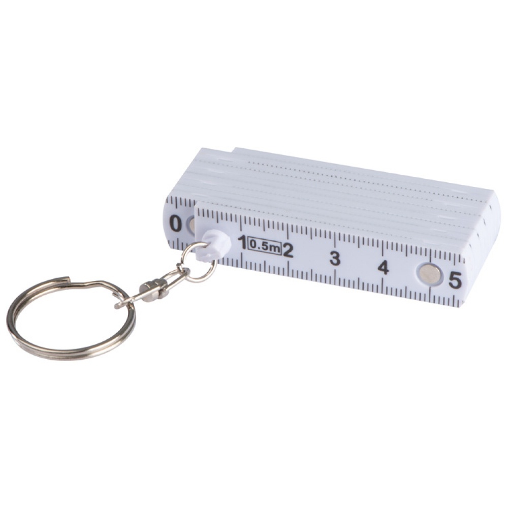 Logo trade promotional giveaways image of: Keyring with folding ruler, White