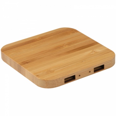 Logo trade promotional items picture of: Bamboo Wireless Charger with 2 USB ports, Beige