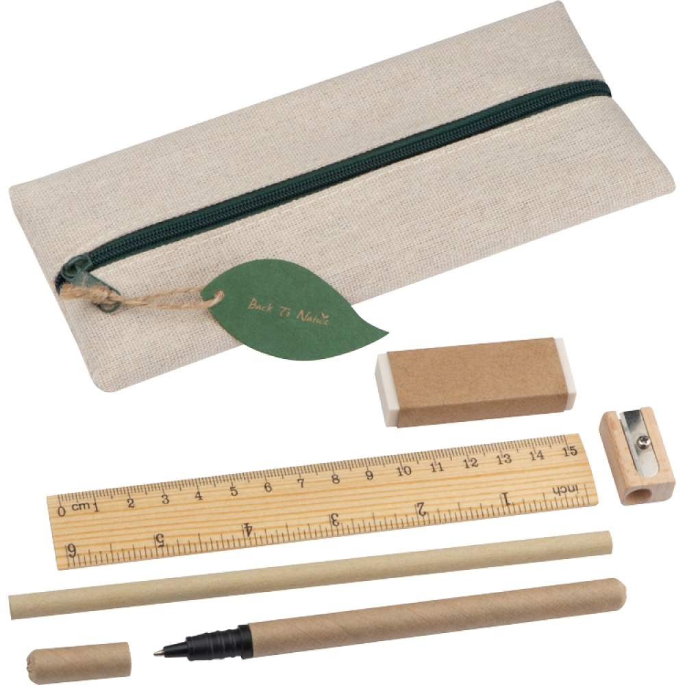 Logo trade advertising products image of: Writing set with ruler, eraser, sharpener, pencil and rollerball