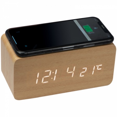 Logo trade promotional merchandise picture of: Desk clock with integrated wireless charger, beige