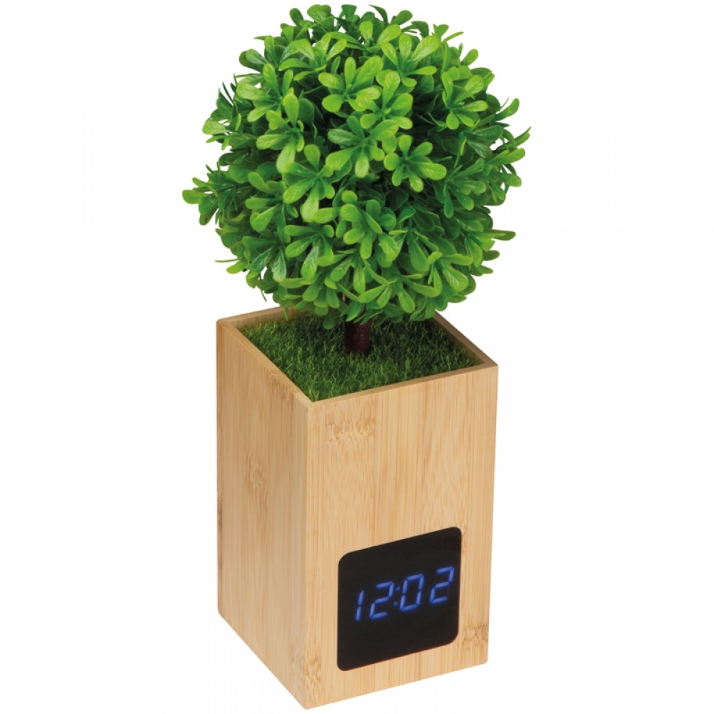 Logo trade promotional gifts picture of: Bamboo desk clock, Beige