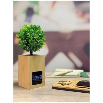 Logo trade business gift photo of: Bamboo desk clock, Beige