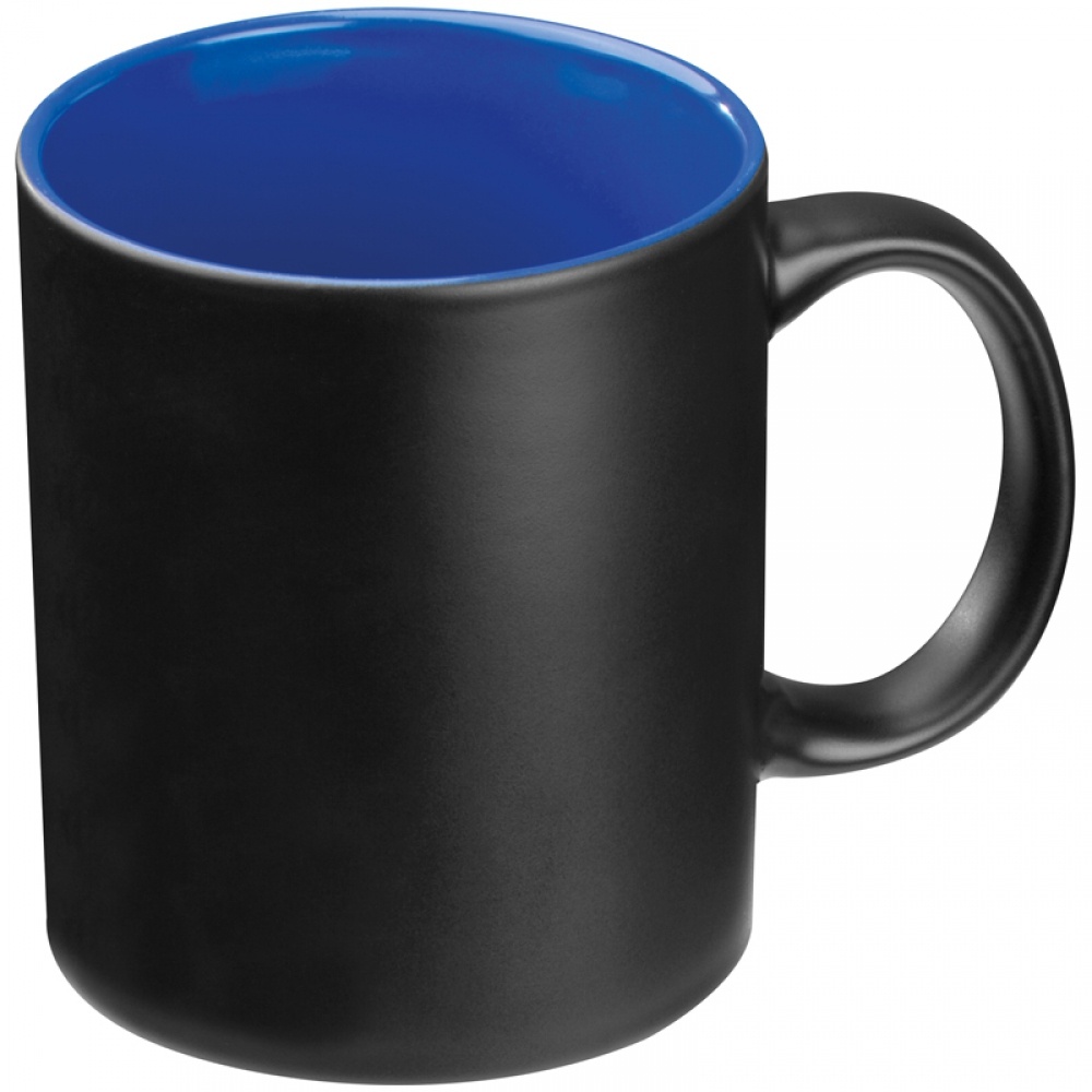 Logo trade corporate gifts image of: Black mug with colored inside, blue