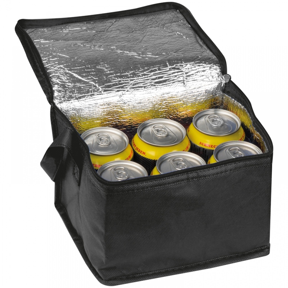 Logotrade promotional gift image of: Non-woven cooling bag - 6 cans, Black/White