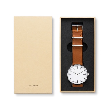 Logotrade promotional item image of: #3 Watch with genuine leather strap, brown