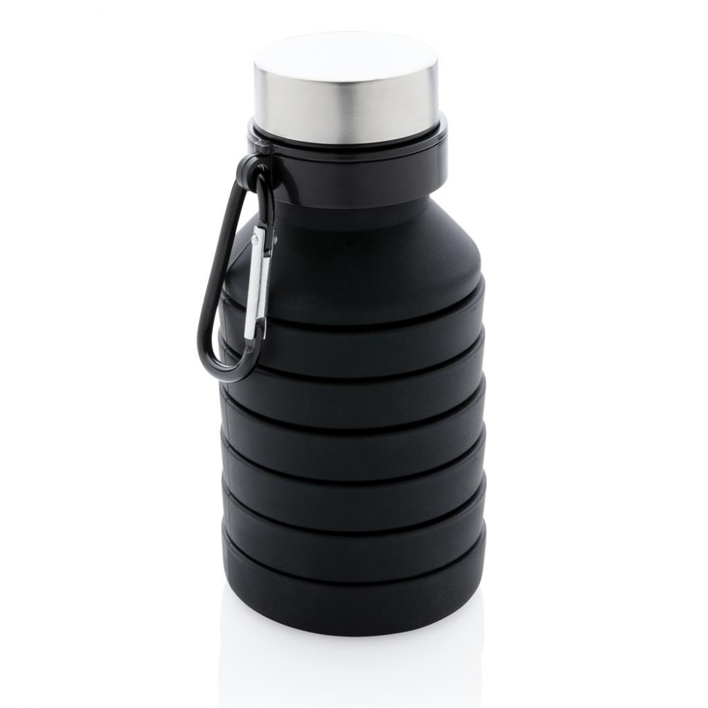 Logotrade promotional product picture of: Leakproof collapsible silicon bottle with lid, black