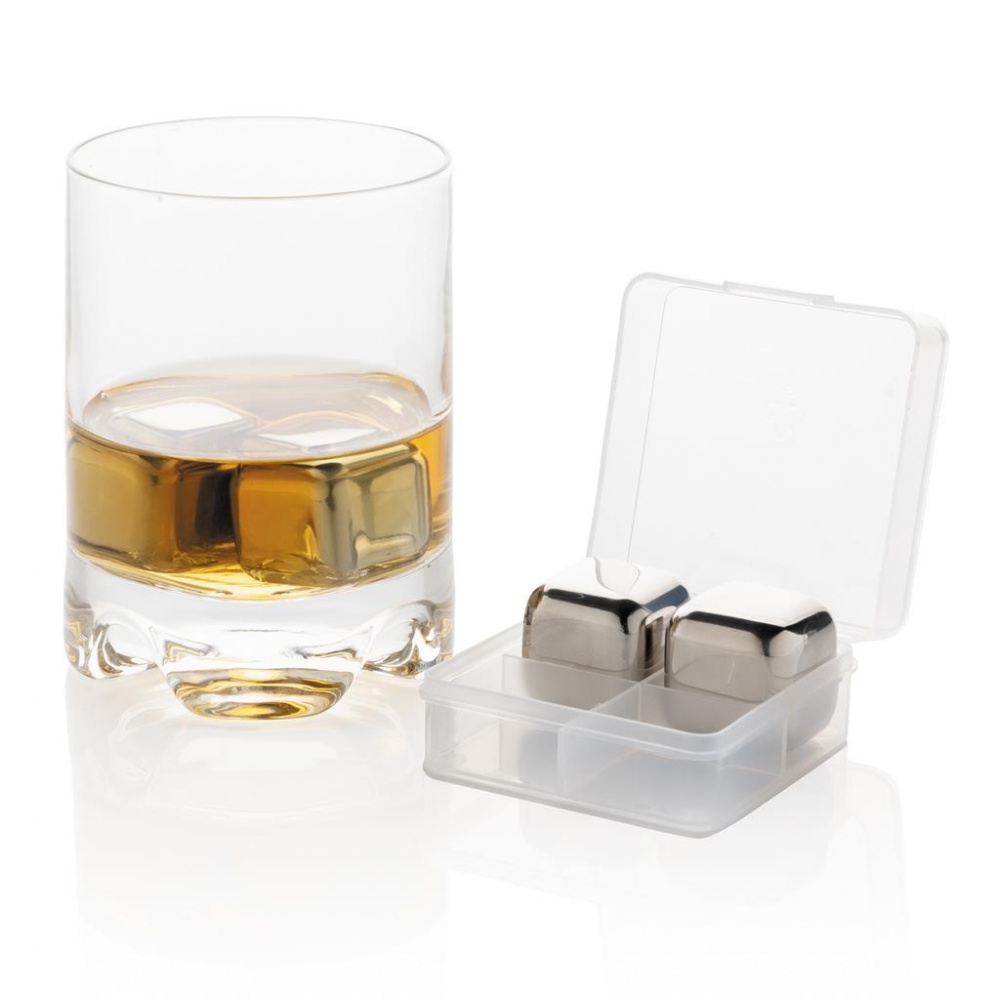 Logo trade promotional items image of: Reusable stainless steel ice cubes 4pc, silver