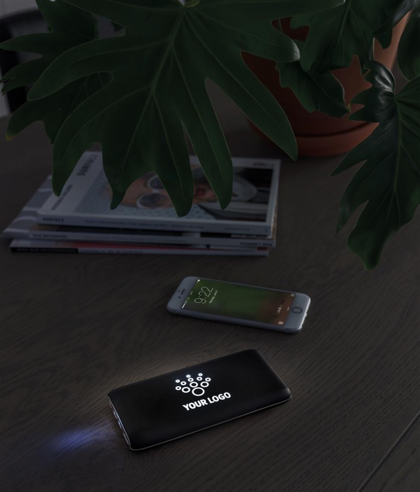 Logo trade promotional merchandise image of: Light up wireless charger power bank, 8.000 mAh, black