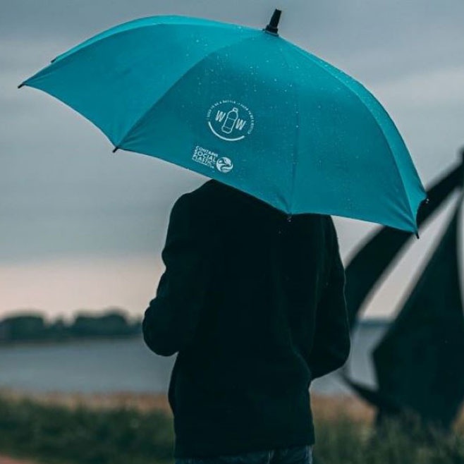 Logo trade corporate gifts picture of: Sustainable RPET umbrella, lightblue