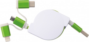 Logotrade promotional merchandise image of: Charging cable with extension with 3 different plugs, Green