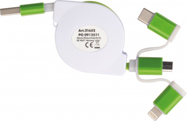 Logotrade promotional product image of: Charging cable with extension with 3 different plugs, Green