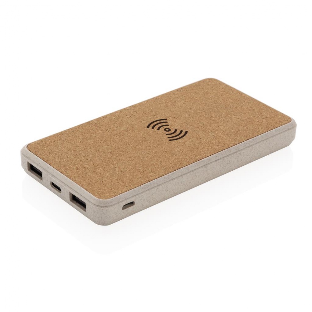 Logotrade corporate gift picture of: Cork and Wheat 8.000 mAh 5W wireless powerbank, brown