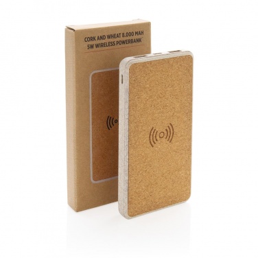 Logotrade advertising product picture of: Cork and Wheat 8.000 mAh 5W wireless powerbank, brown