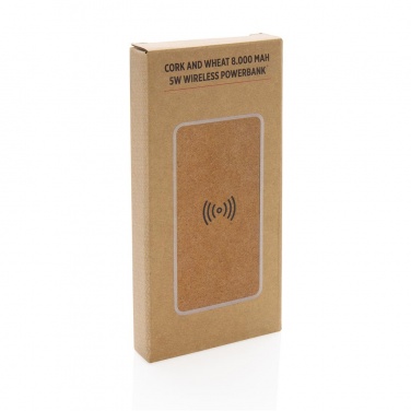 Logotrade corporate gift image of: Cork and Wheat 8.000 mAh 5W wireless powerbank, brown