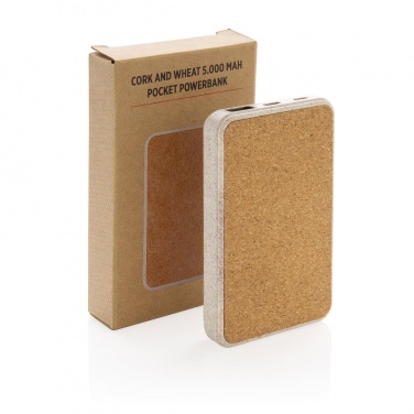 Logo trade promotional gifts image of: Cork and Wheat 5.000 mAh pocket powerbank, brown