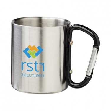 Logo trade advertising product photo of: Alps 200 ml vacuum insulated mug with carabiner, black