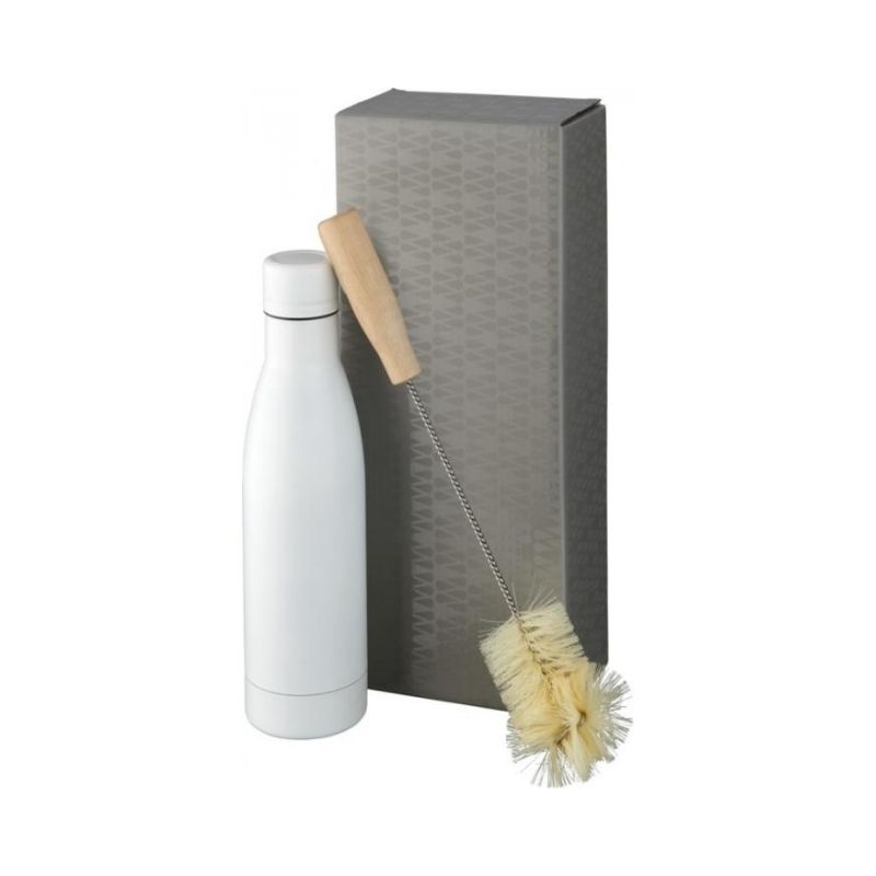 Logotrade promotional item image of: Vasa copper vacuum insulated bottle with brush set, white