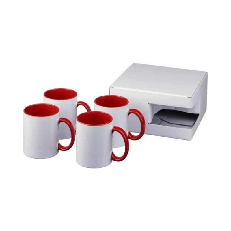 Logo trade advertising products image of: Ceramic sublimation mug 4-pieces gift set, red