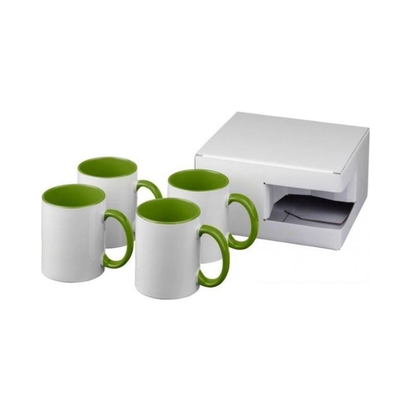 Logotrade corporate gifts photo of: Ceramic sublimation mug 4-pieces gift set, lime green