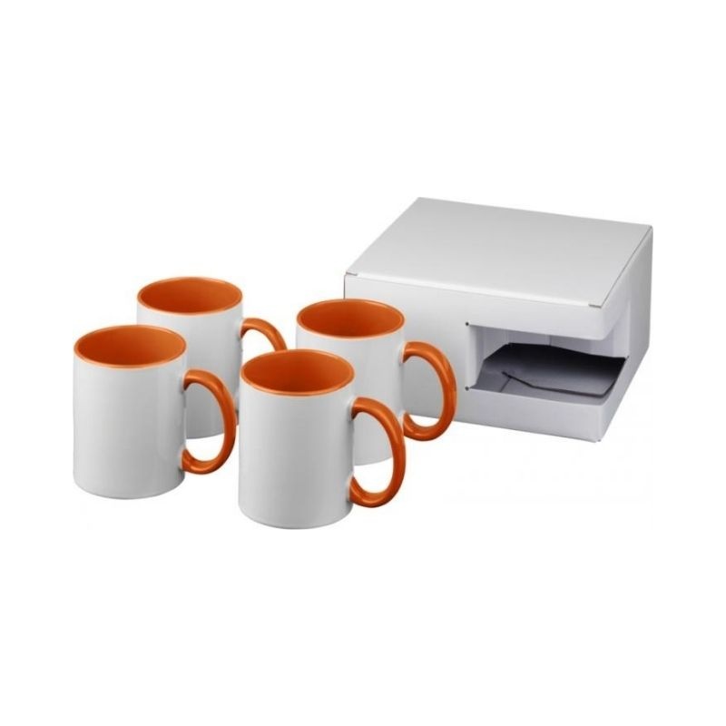 Logo trade promotional giveaways picture of: Ceramic sublimation mug 4-pieces gift set, orange