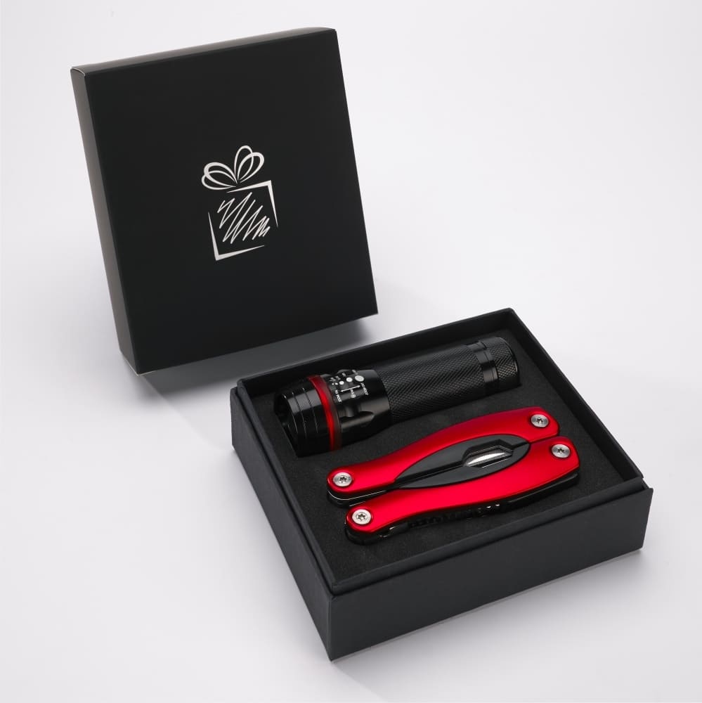 Logotrade promotional giveaway picture of: Gift set Colorado II - torch & large multitool, red