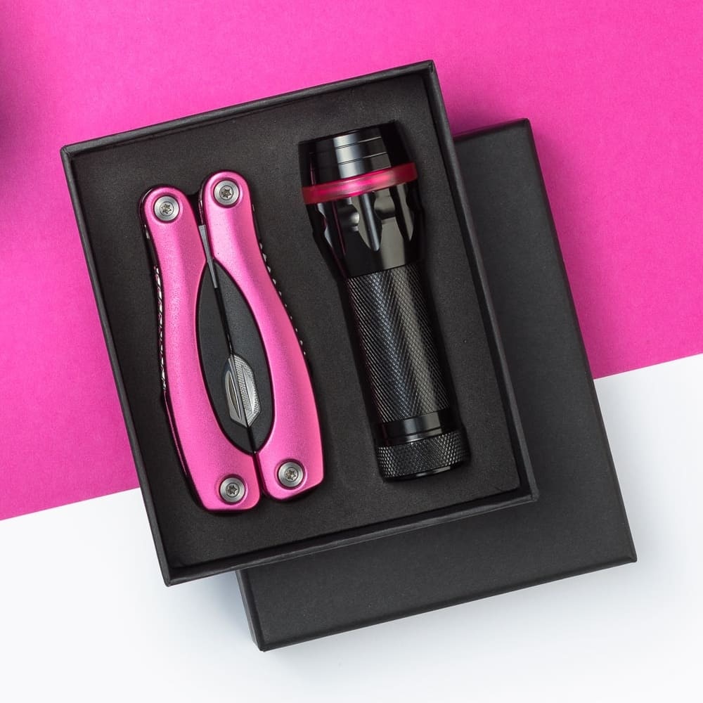 Logotrade promotional gift image of: Gift set Colorado II - torch & large multitool, pink