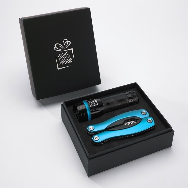 Logo trade promotional item photo of: Gift set Colorado II - torch & large multitool, turquoise