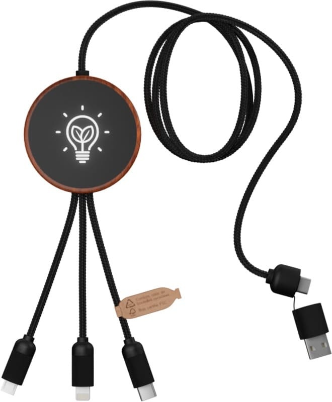 Logo trade corporate gifts picture of: Charging cable and pad C40 3-in-1 rPET light-up logo and 10W, black