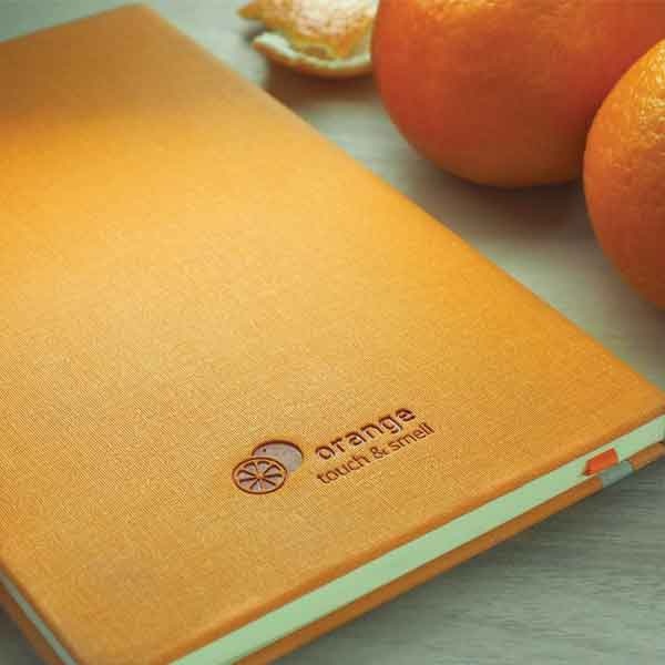 Logotrade promotional merchandise image of: Orange-scented A5 notebook, orange