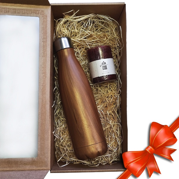 Logo trade promotional gifts picture of: Gift set: vacuum insulated bottle and scented candle in giftbox