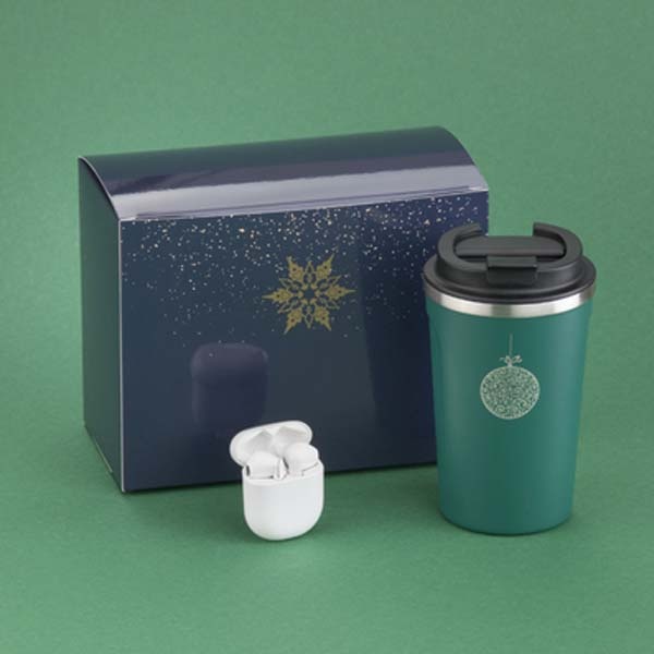 Logotrade advertising product image of: Gift set with Nordic thermos and wireless headphones