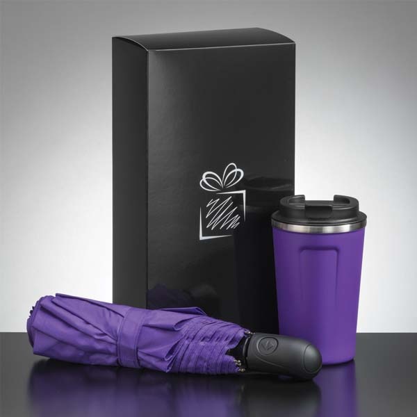 Logotrade advertising products photo of: Traveller set: thermal mug 350 ml and full automatic umbrella, purple